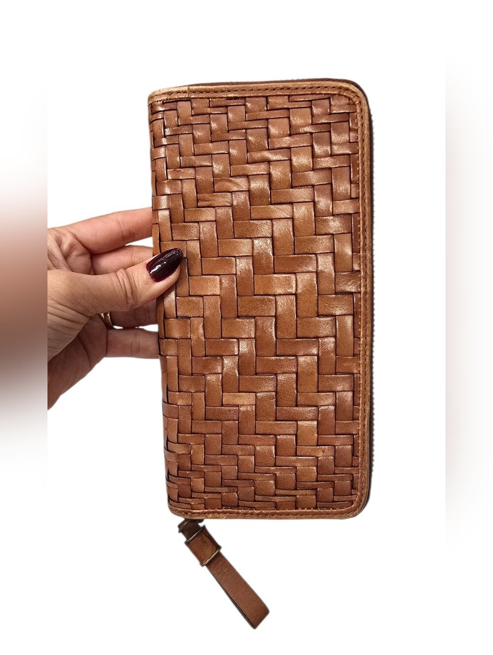 Cole Haan Woven Zip-Around Wallet - Tan Brown